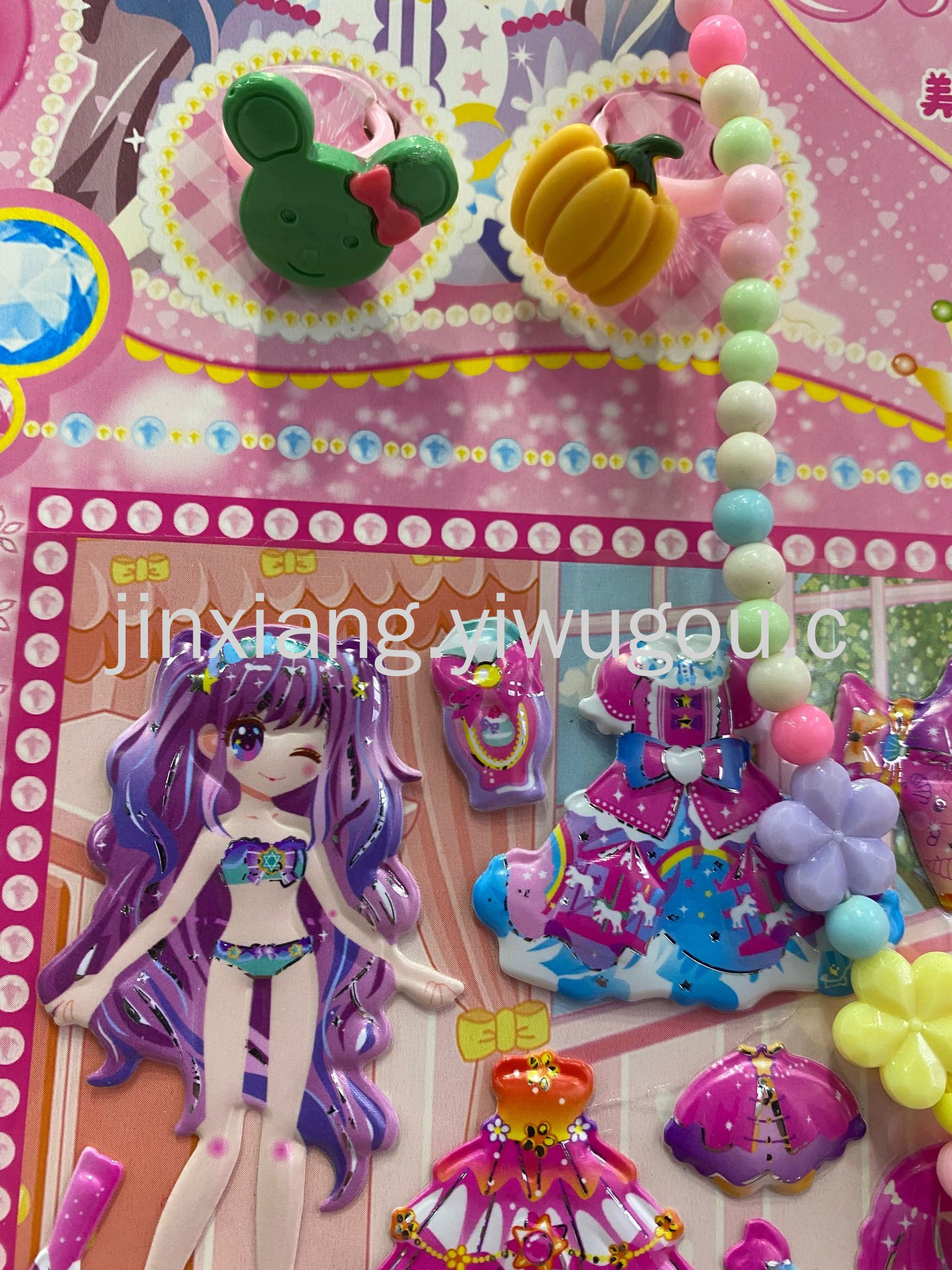Cartoon princess costume change 3D rewards Bubble stickers, necklaces, rings, DIY notebooks, photo albums, stickers pic 2