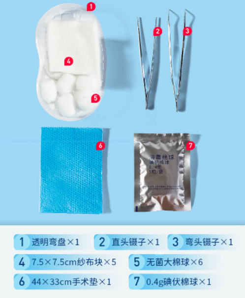 Disposable sterile dressing change kits, surgical disinfection, wound care, emergency care kits pic 1