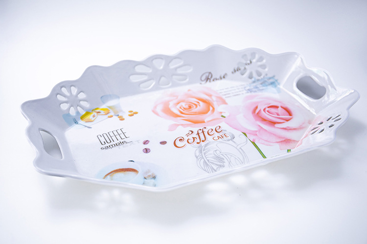 Fashionable melamine fruit and snack tray, simple storage tray, wide-edge rounded corner melamine tray, coffee water cup tray pic 3