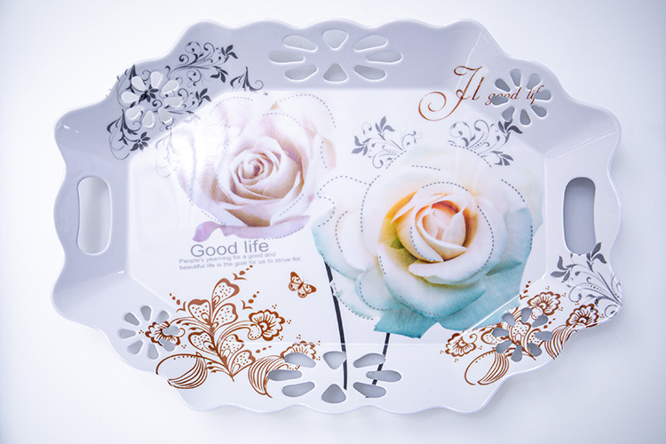 Fashionable melamine fruit and snack tray, simple storage tray, wide-edge rounded corner melamine tray, coffee water cup tray pic 4