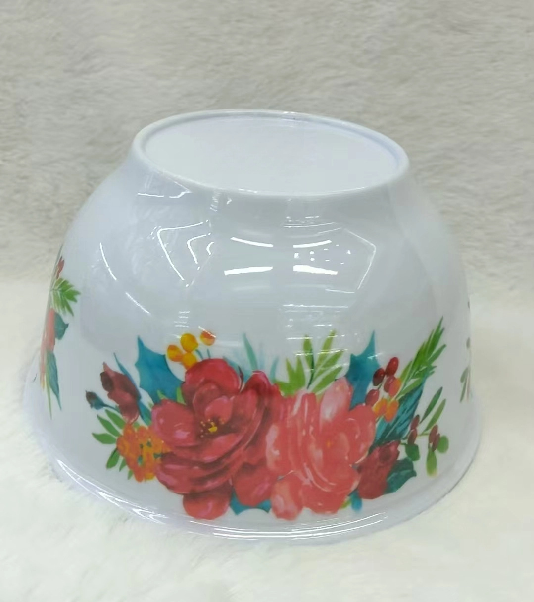 Cross-border melamine peripheral printed deep bowl white plastic imitation porcelain fast food bowl school cafeteria tableware wholesale pic 3