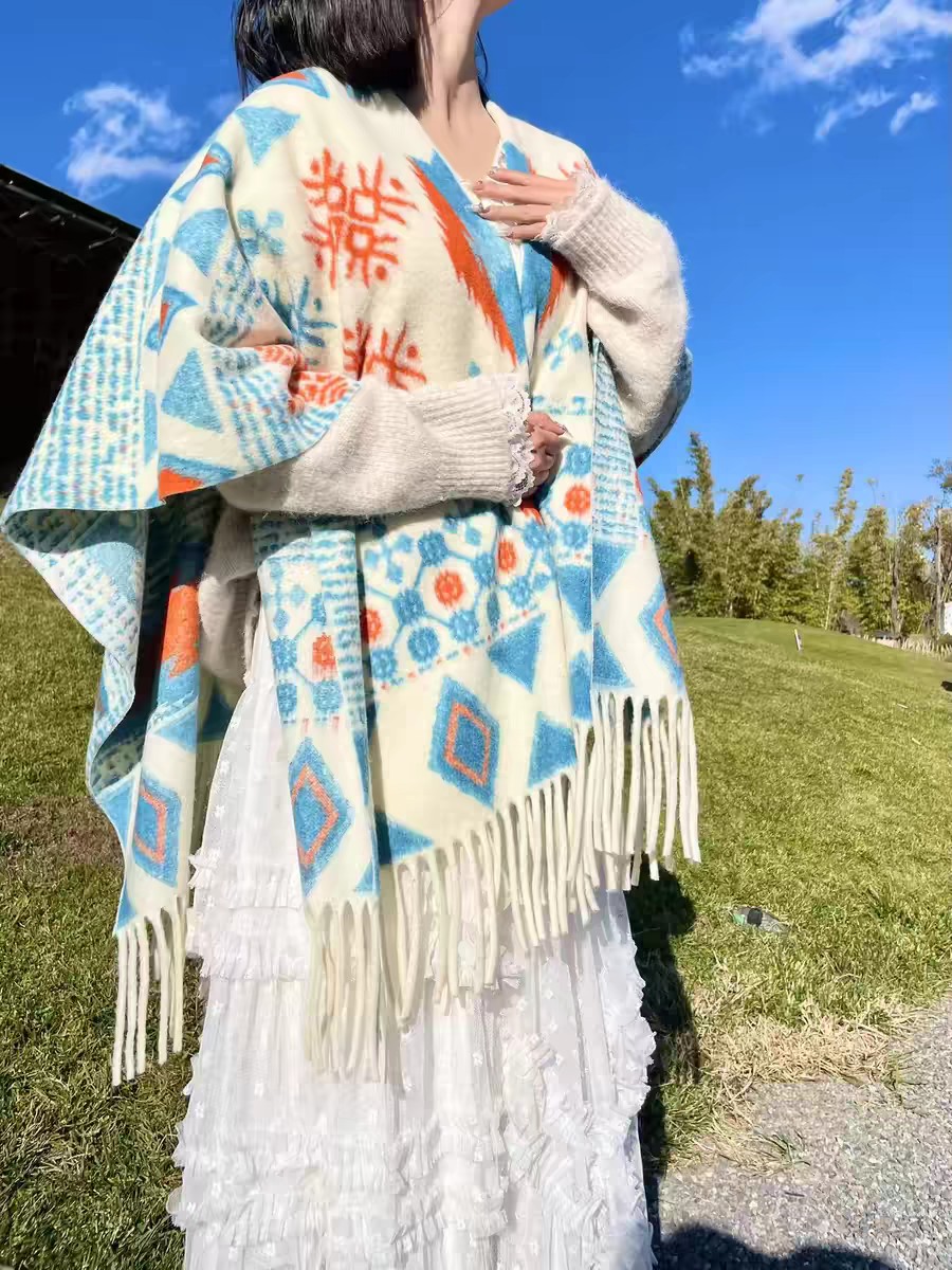 Cross-border scarf wholesale e-commerce live streaming supply chain supply diamond-shaped patterned snowflake anti-cashmere split shawls pic 6