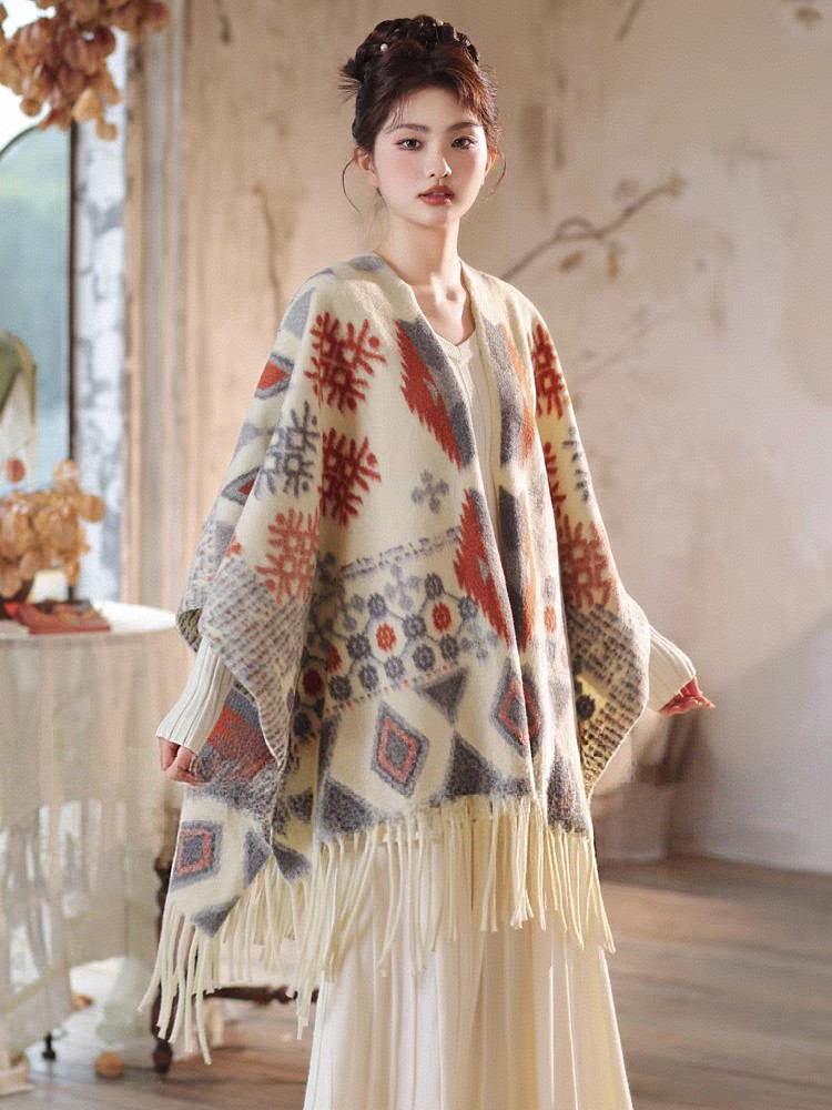 Cross-border scarf wholesale e-commerce live streaming supply chain supply diamond-shaped patterned snowflake anti-cashmere split shawls pic 2