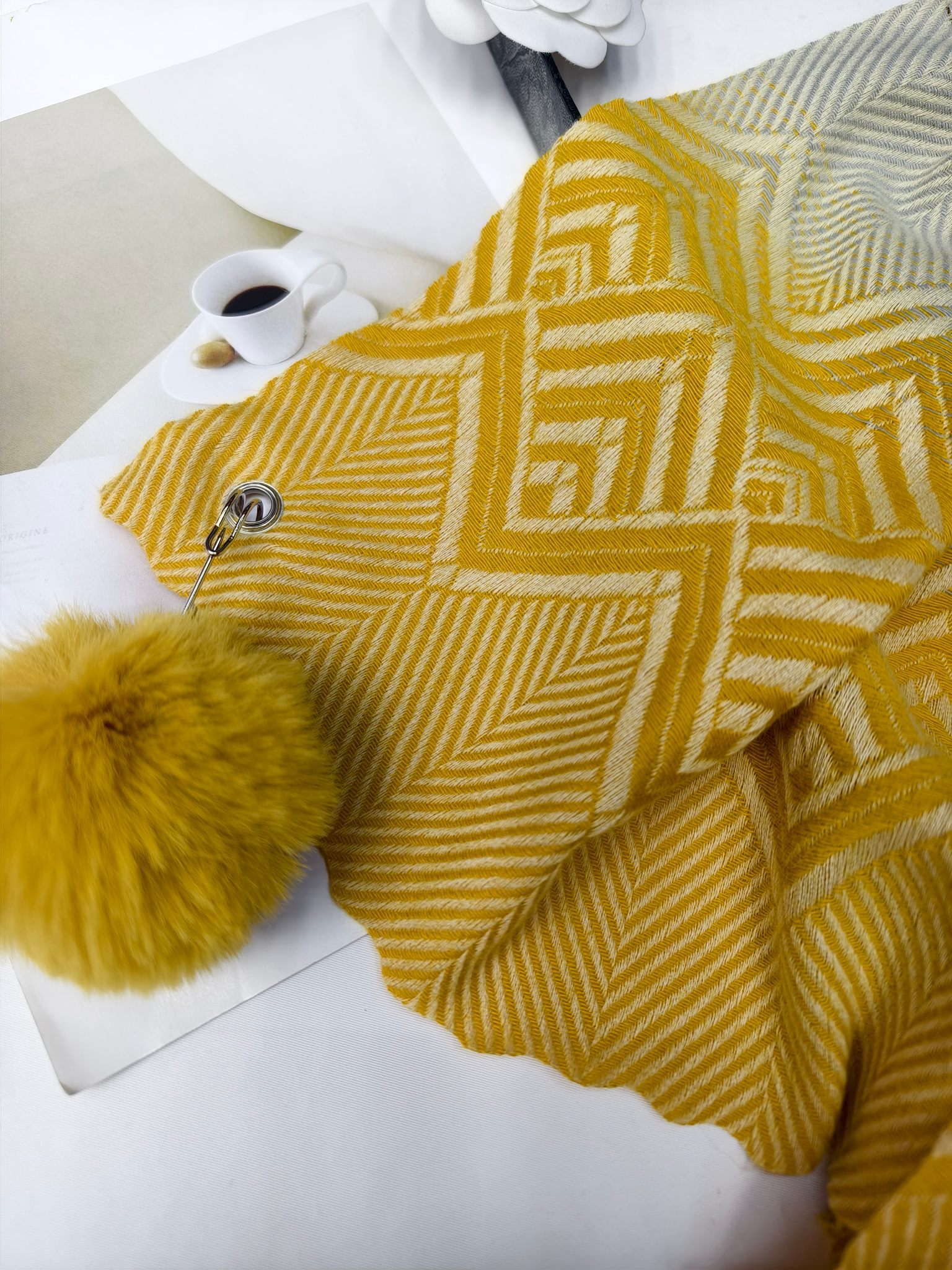 Cross-border scarf wholesale e-commerce live-streaming supply chain, new jacquard ruyi herringbone tassels and pom-poms pic 9
