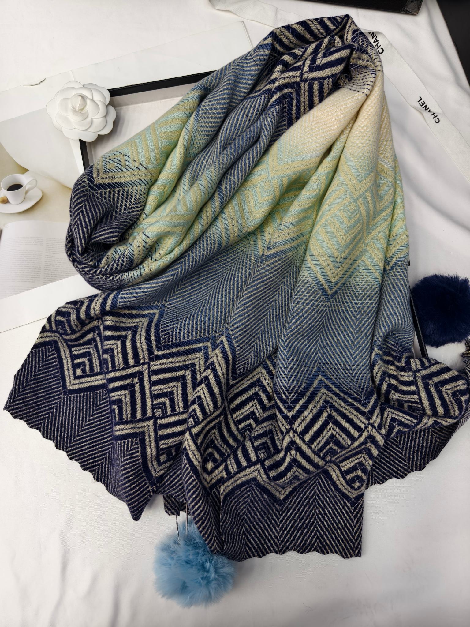Cross-border scarf wholesale e-commerce live-streaming supply chain, new jacquard ruyi herringbone tassels and pom-poms pic 8