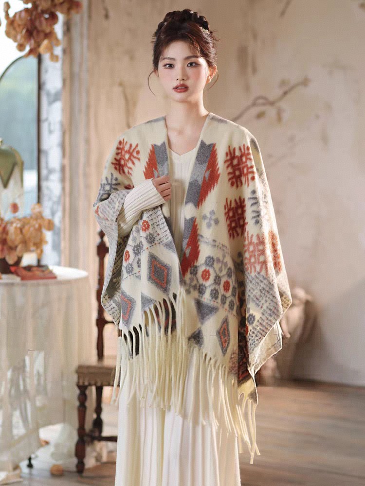 Cross-border scarf wholesale e-commerce live streaming supply chain supply diamond-shaped patterned snowflake anti-cashmere split shawls pic 1