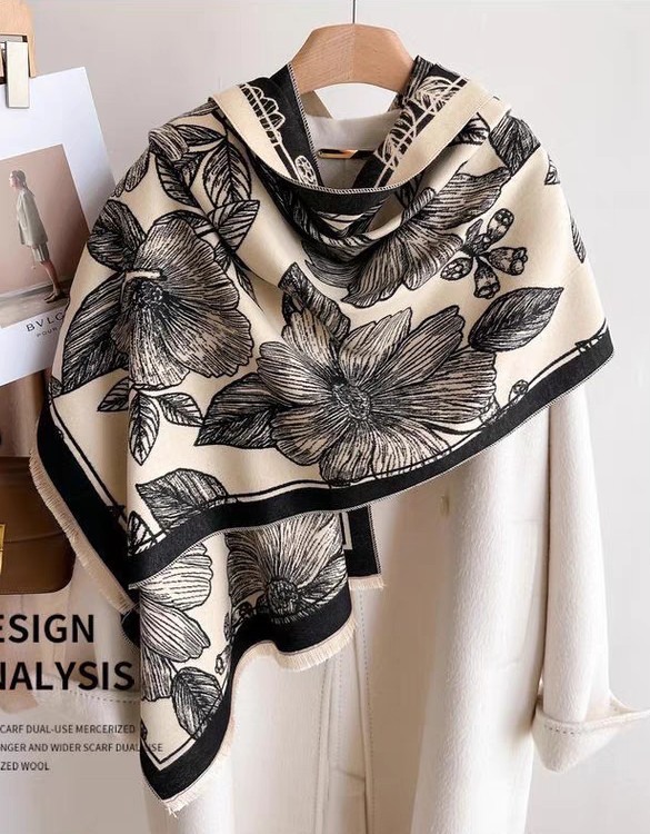 Wholesale of new high-speed jacquard large flower cross-border scarves, e-commerce live streaming supply chain pic 2