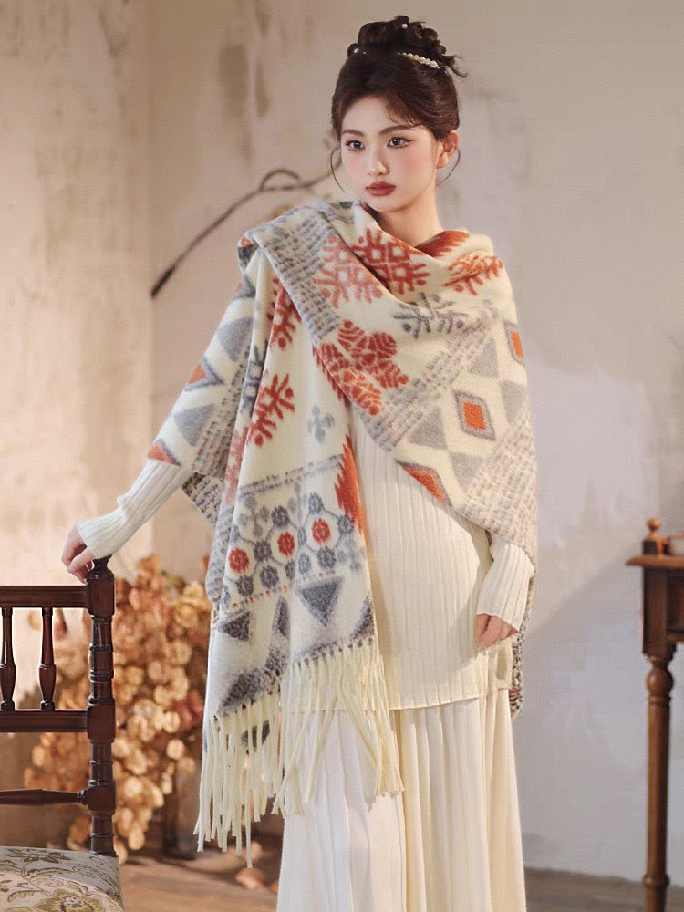 Cross-border scarf wholesale e-commerce live streaming supply chain supply diamond-shaped patterned snowflake anti-cashmere split shawls pic 3