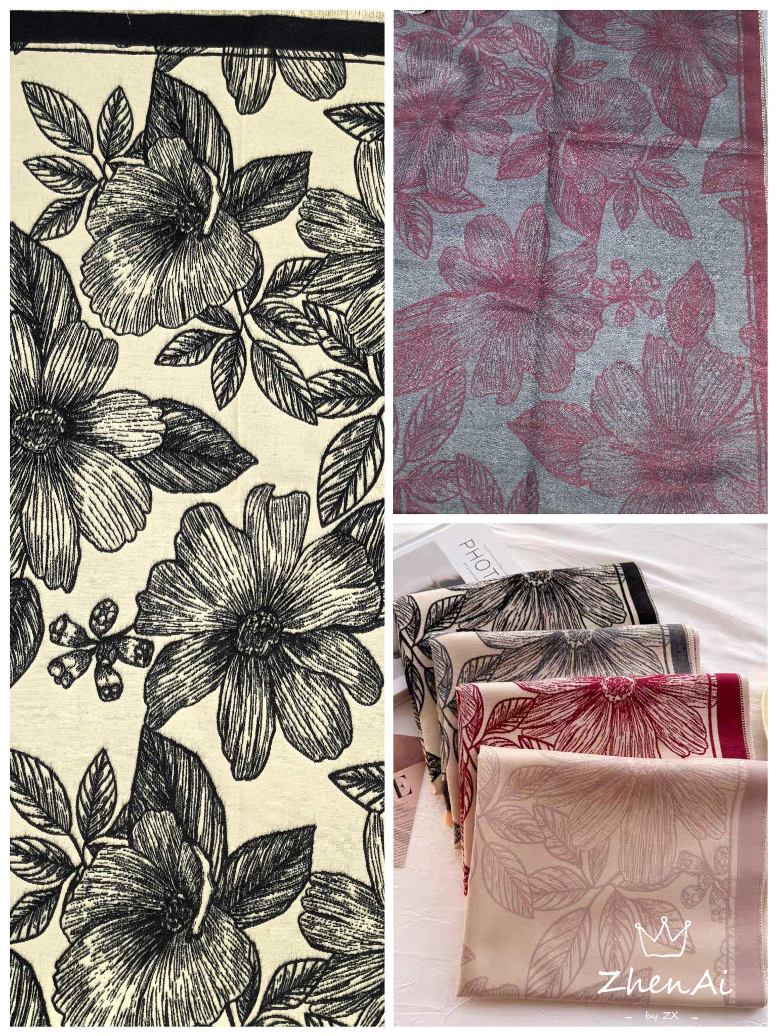 Wholesale of new high-speed jacquard large flower cross-border scarves, e-commerce live streaming supply chain pic 8