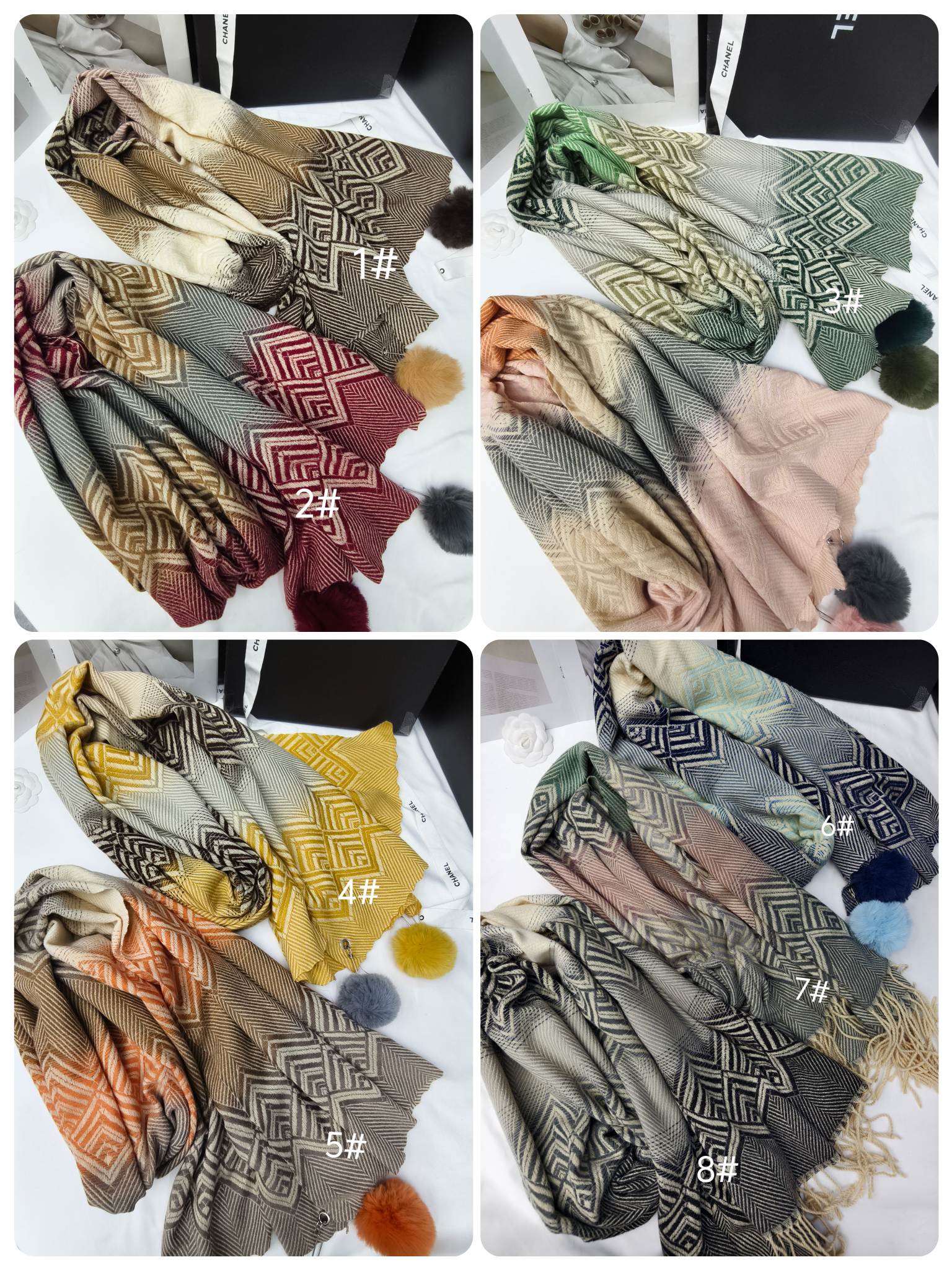 Cross-border scarf wholesale e-commerce live-streaming supply chain, new jacquard ruyi herringbone tassels and pom-poms pic 5