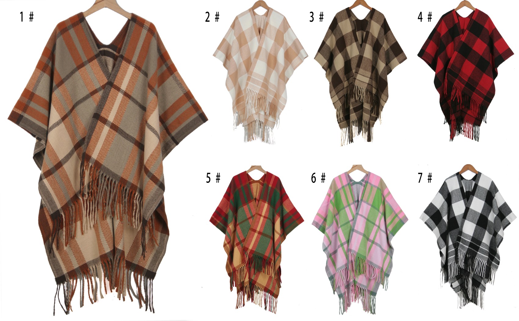 跨境围巾批发电商直播供应链供货现货94披肩系列格子开叉披肩详情5