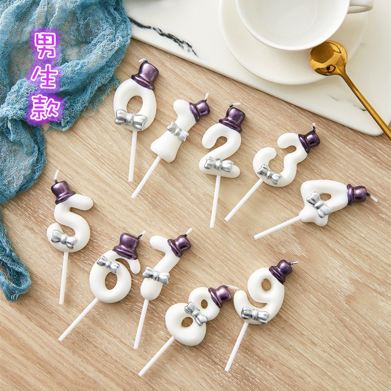 粉色巧克力淋面饼干造型0-9数字蜡烛插件卡通复古儿童生日蛋糕详情8