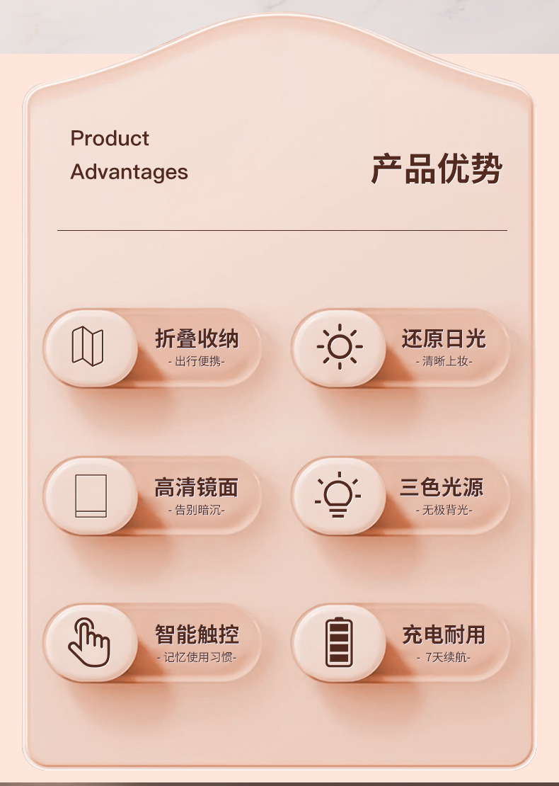 LED化妆镜折叠便携随身学生宿舍家用镜子台式桌面智能美妆镜高清详情2