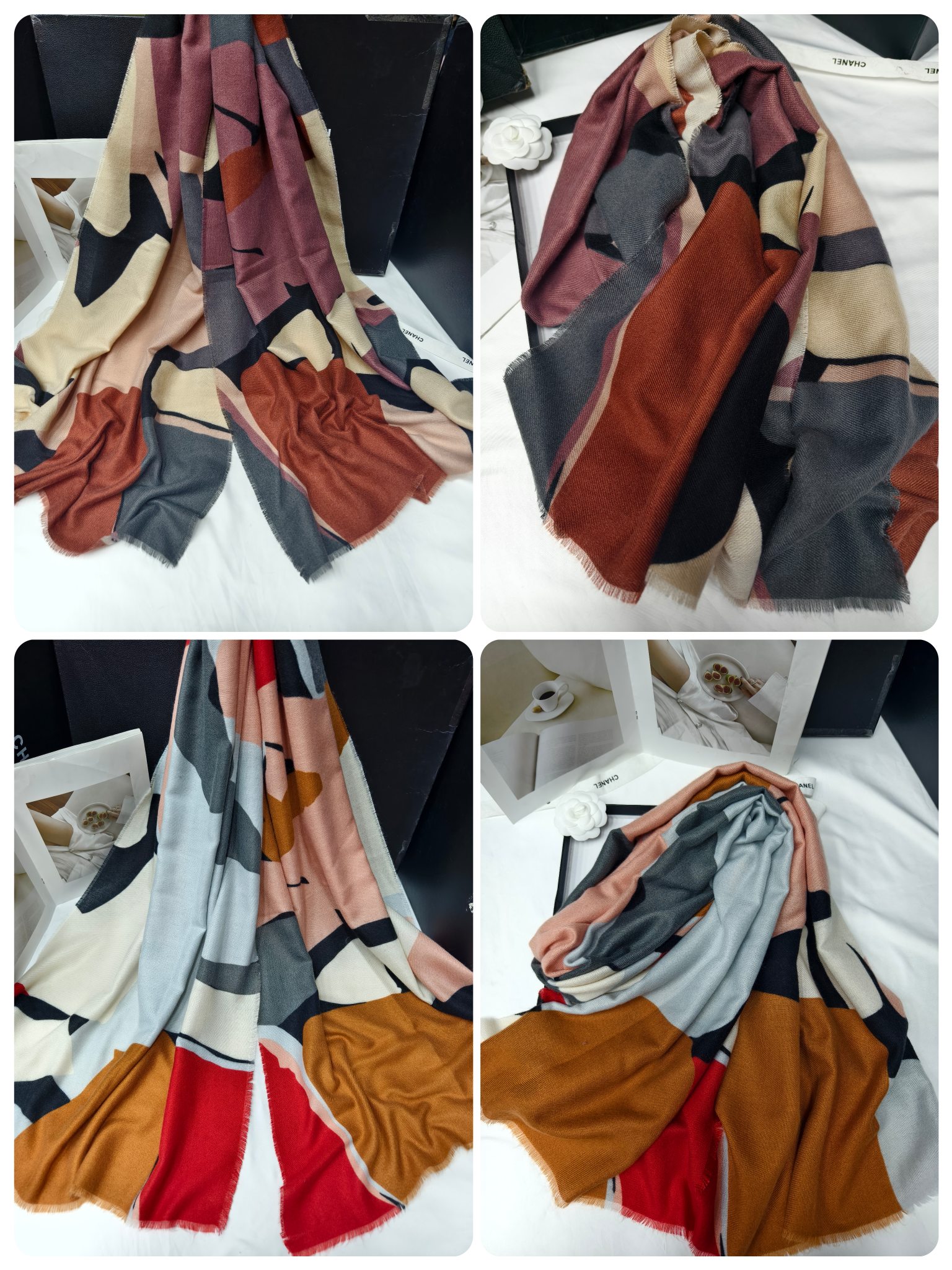 Wholesale export scarves, e-commerce live-streaming supply chain, imitation cashmere loose whiskers, printed graffiti, marble pattern supply pic 5