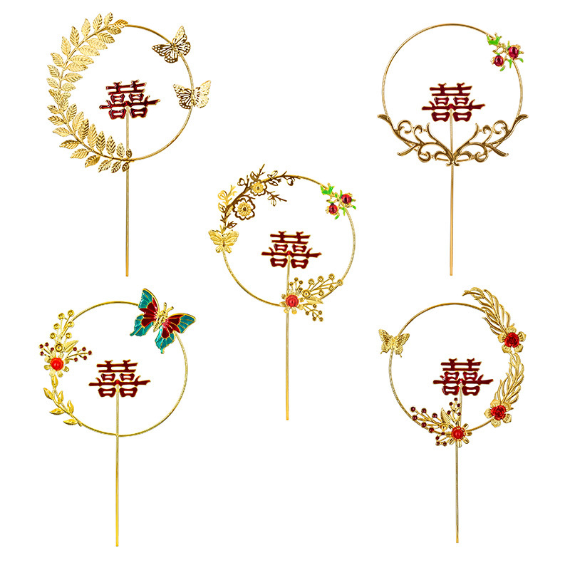 铁艺凤凰蛋糕装饰插件复古凤钗石榴喜孔雀珍珠喜庆结婚生日摆件详情1