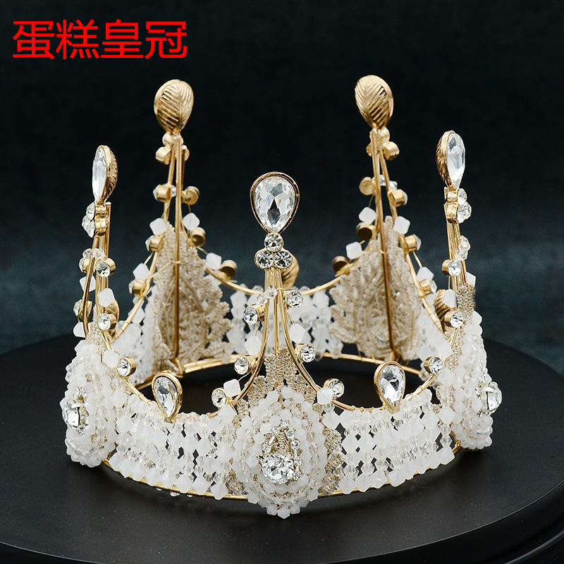 一件代发蛋糕烘焙装饰新娘蕾丝皇冠生日配饰复古女王大圆头饰详情6