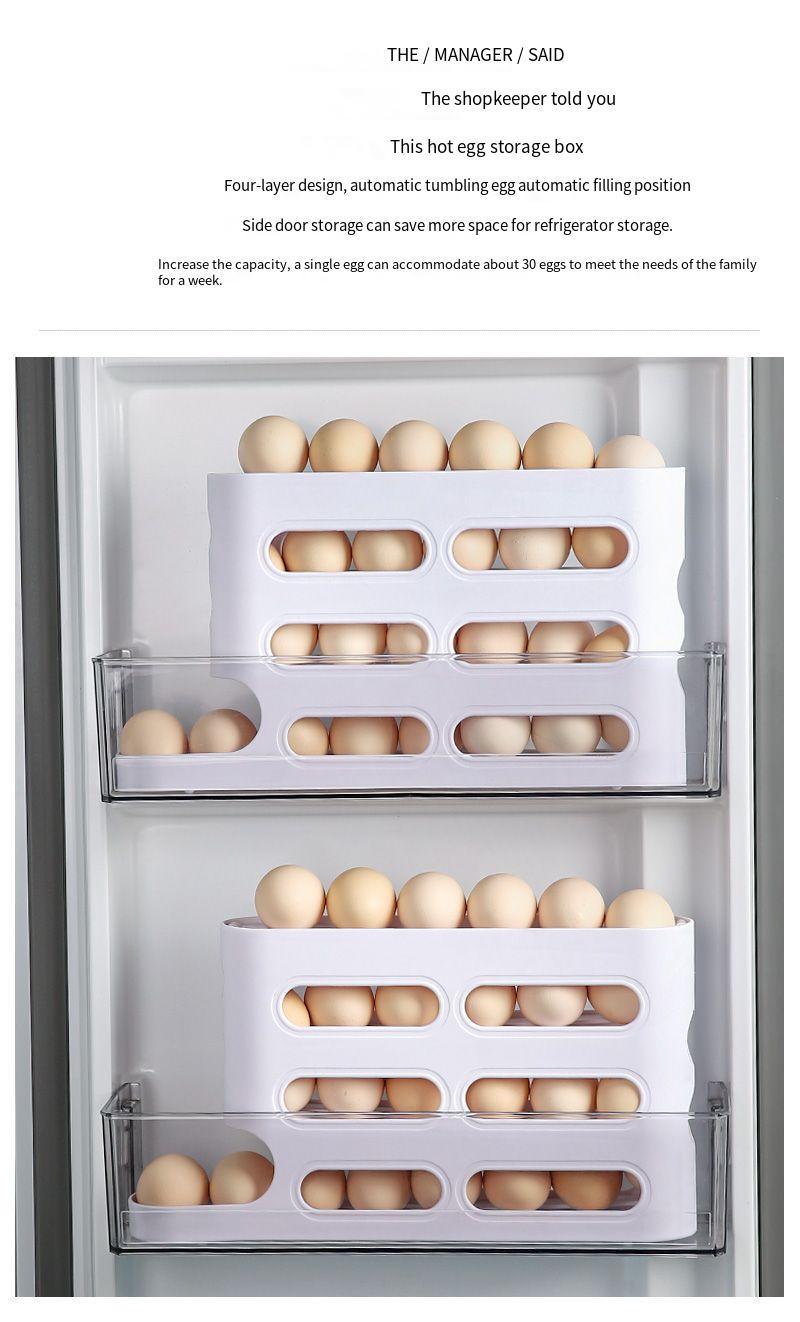 跨境现货四层滑梯式鸡蛋盒冰箱侧门自动滚蛋器厨房防摔鸡蛋收纳盒详情2