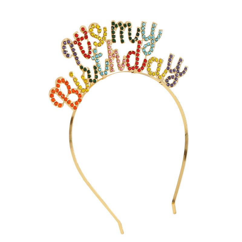 跨境It's my birthday欧美生日彩色字母皇冠头饰派对生日发箍金属详情3