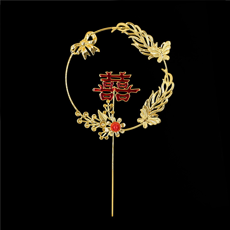 铁艺凤凰蛋糕装饰插件复古凤钗石榴喜孔雀珍珠喜庆结婚生日摆件详情3