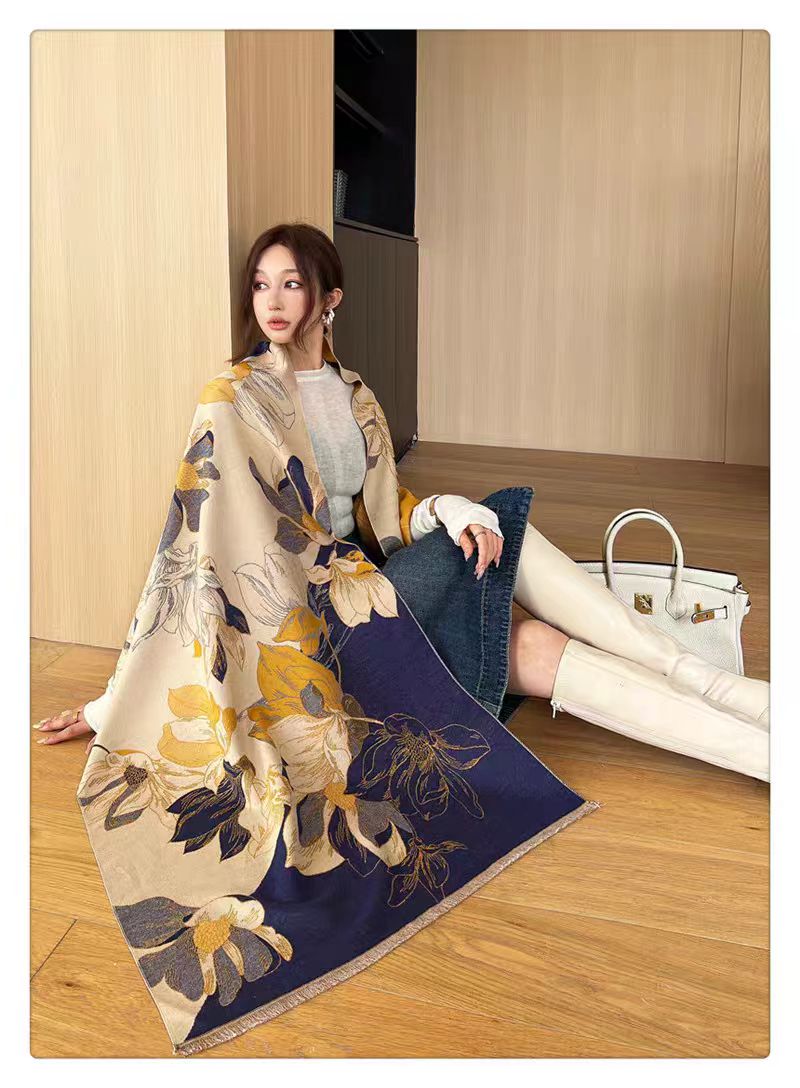 Wholesale of cross-border scarves in stock, e-commerce live streaming, supply chain, online style, high-quality high-speed jacquard series, ginkgo pic 2