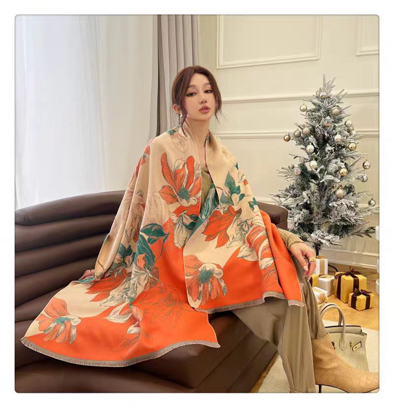 Wholesale of cross-border scarves in stock, e-commerce live streaming, supply chain, online style, high-quality high-speed jacquard series, ginkgo pic 1
