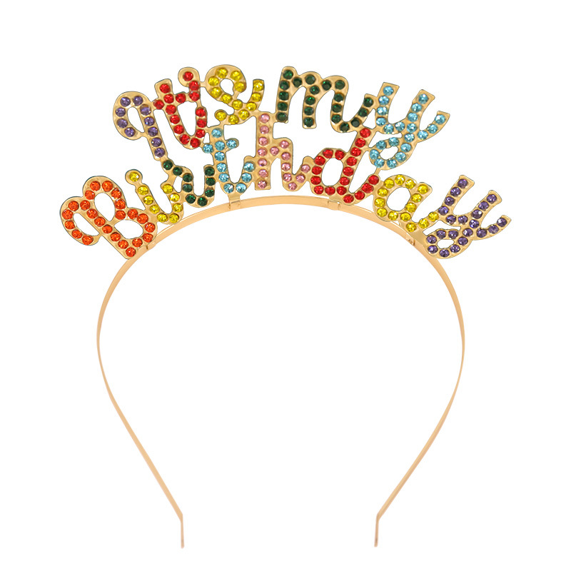 跨境It's my birthday欧美生日彩色字母皇冠头饰派对生日发箍金属详情2