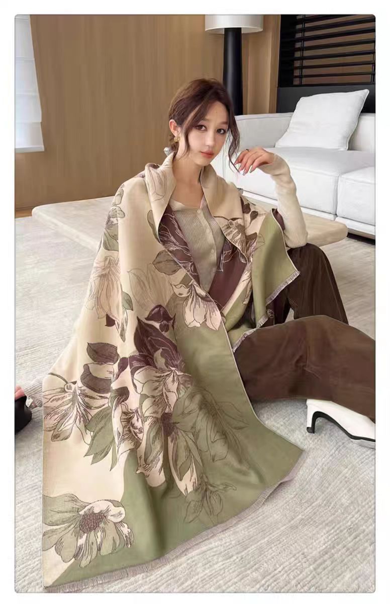 Wholesale of cross-border scarves in stock, e-commerce live streaming, supply chain, online style, high-quality high-speed jacquard series, ginkgo pic 3