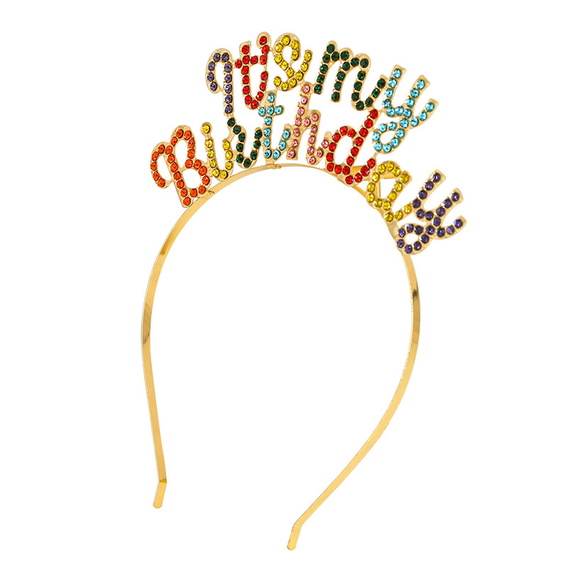 跨境It's my birthday欧美生日彩色字母皇冠头饰派对生日发箍金属详情4