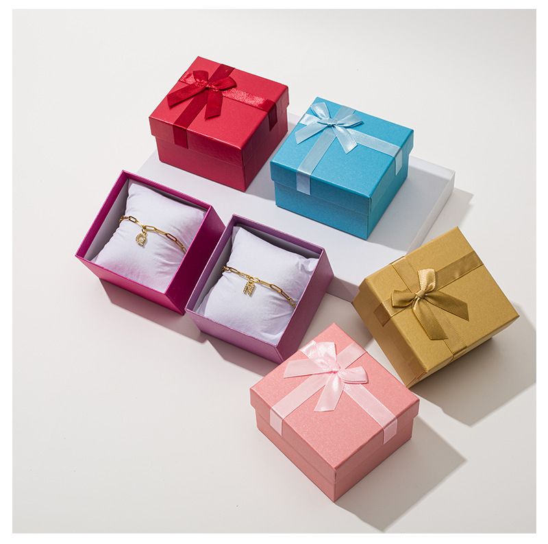 Customized Korean-style bow gift boxes, jewelry necklaces, stud earrings, bracelets, top and bottom covers, embossed and pasted packaging boxes pic 19