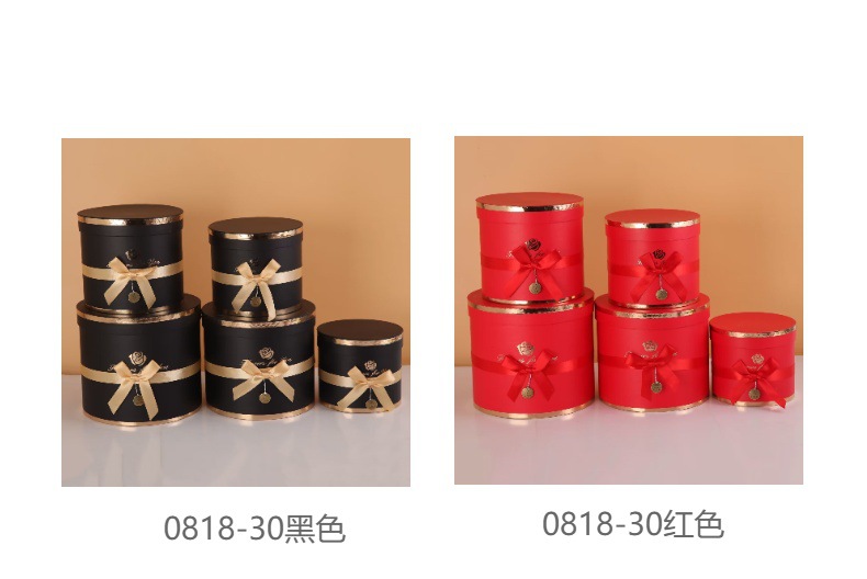 Round everlasting flower hug bucket gift box, bow with gold embossed birthday cake box, five-piece set packaging box and storage box pic 11