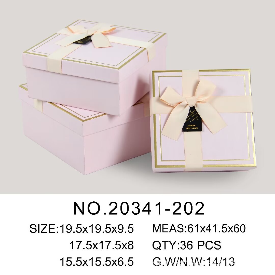 White square gift box, light blue ribbon, golden border, souvenir gift box packaging box pic 3