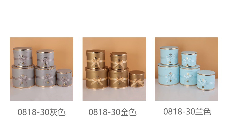 Round everlasting flower hug bucket gift box, bow with gold embossed birthday cake box, five-piece set packaging box and storage box pic 12