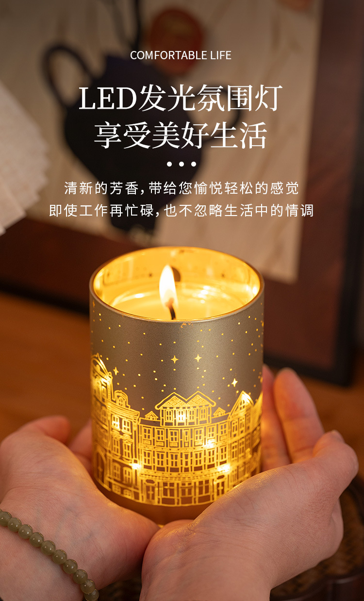 香薰蜡烛浪漫城市图案节日礼物卧室持久香氛香氛小夜灯批发定制详情1