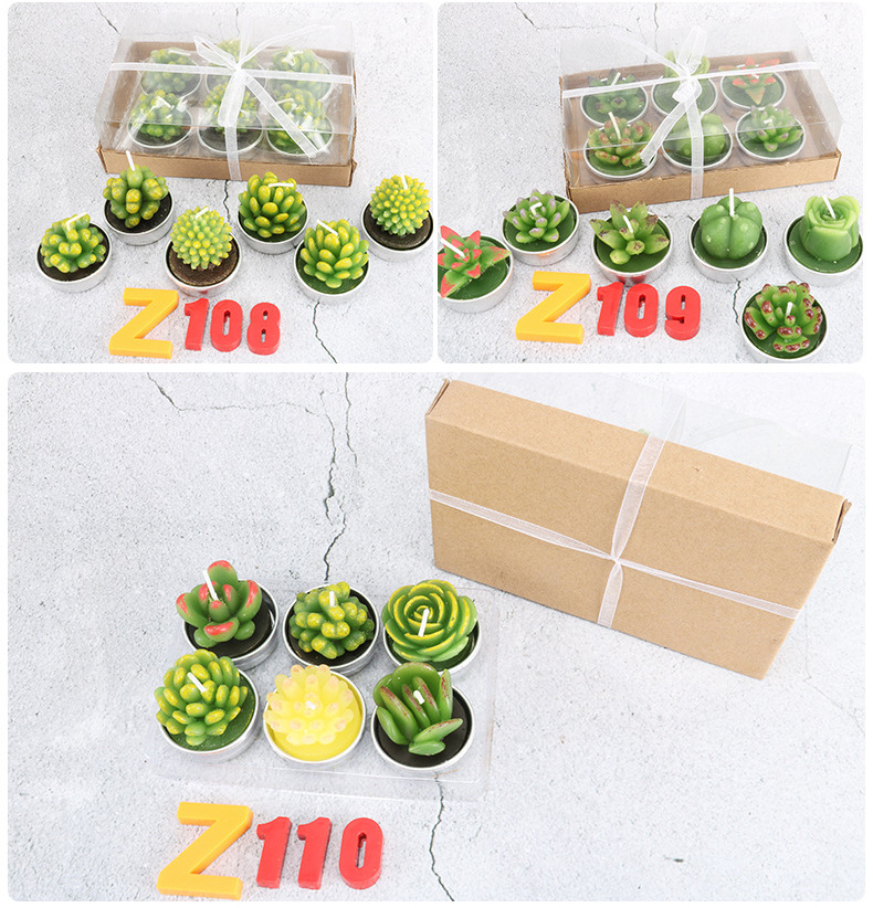 跨境批发圣坤多肉植物仙人掌蜡烛 6只装生日布置工艺蜡烛花形蜡烛详情9