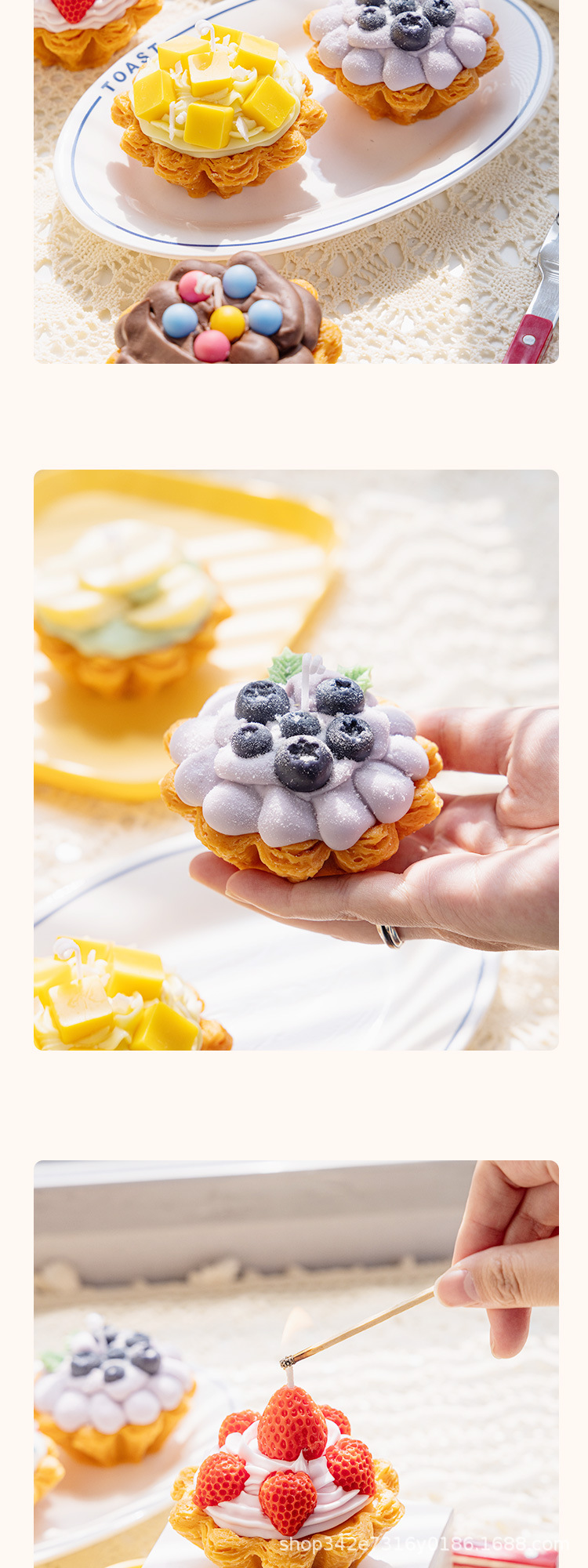 大豆蜡可颂蛋挞甜品蛋糕香薰蜡烛摆件草莓蓝莓水果挞手工详情2