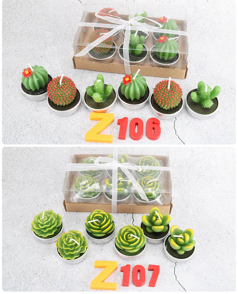 跨境批发圣坤多肉植物仙人掌蜡烛 6只装生日布置工艺蜡烛花形蜡烛详情8