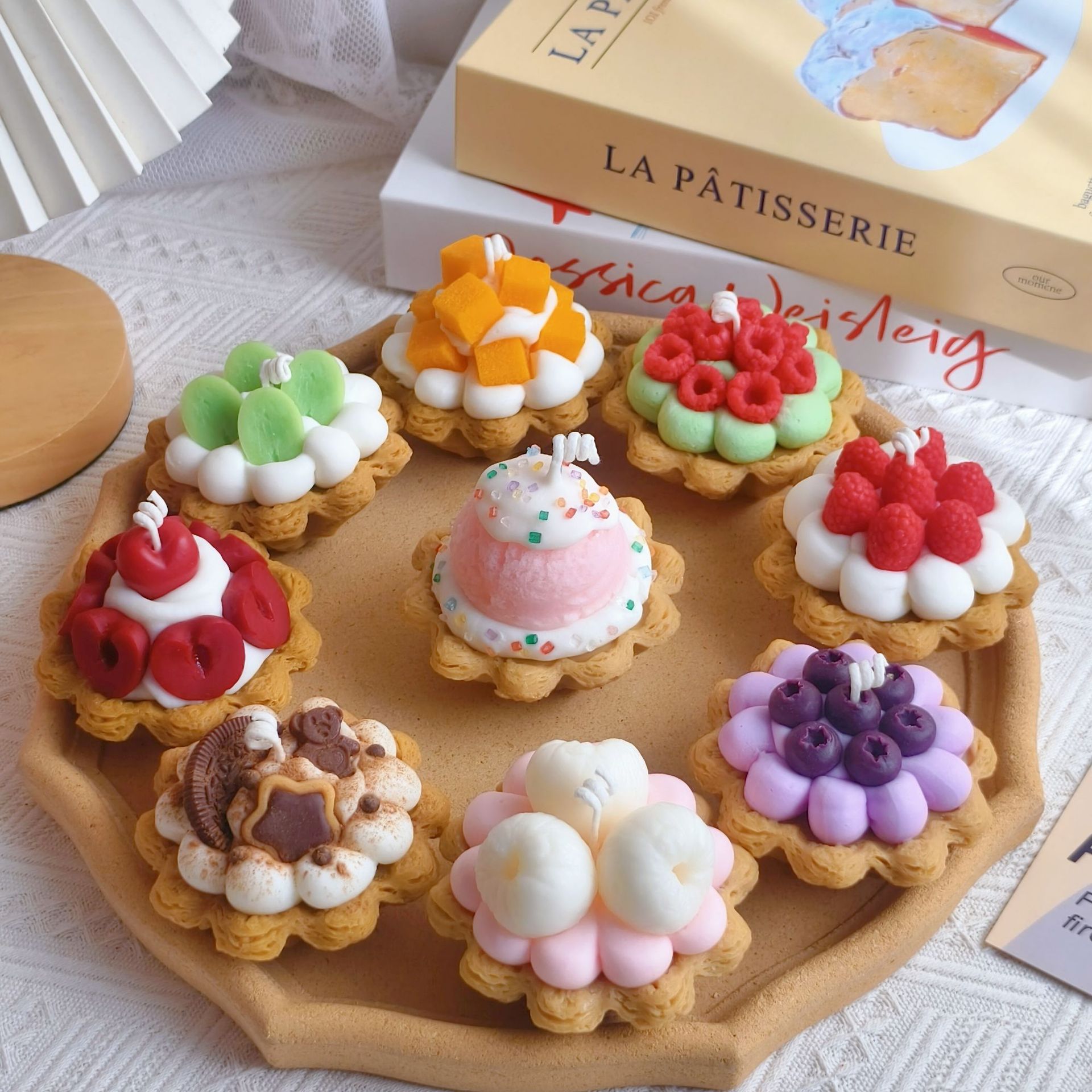 蛋挞香薰蜡烛可颂太阳花蛋挞跨境批发大豆蜡摆件草莓蓝莓水果塔详情3