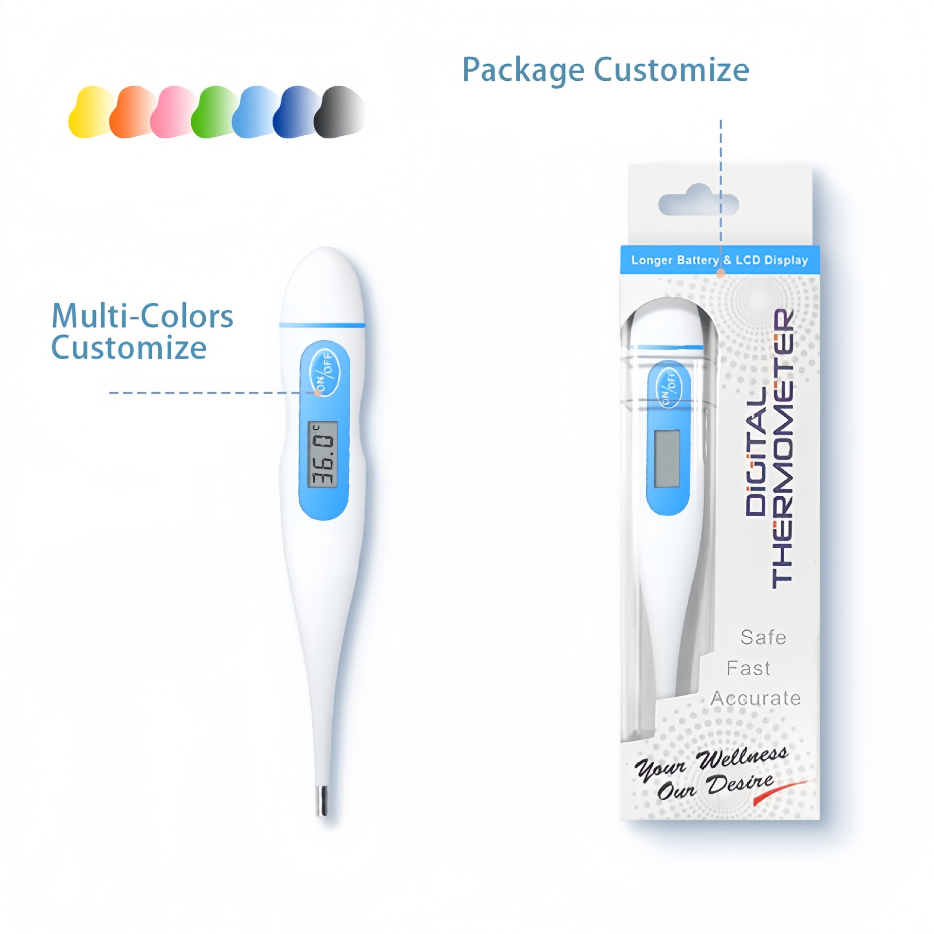 English packaging electronic thermometers, household hard-head thermometers for export pic 1