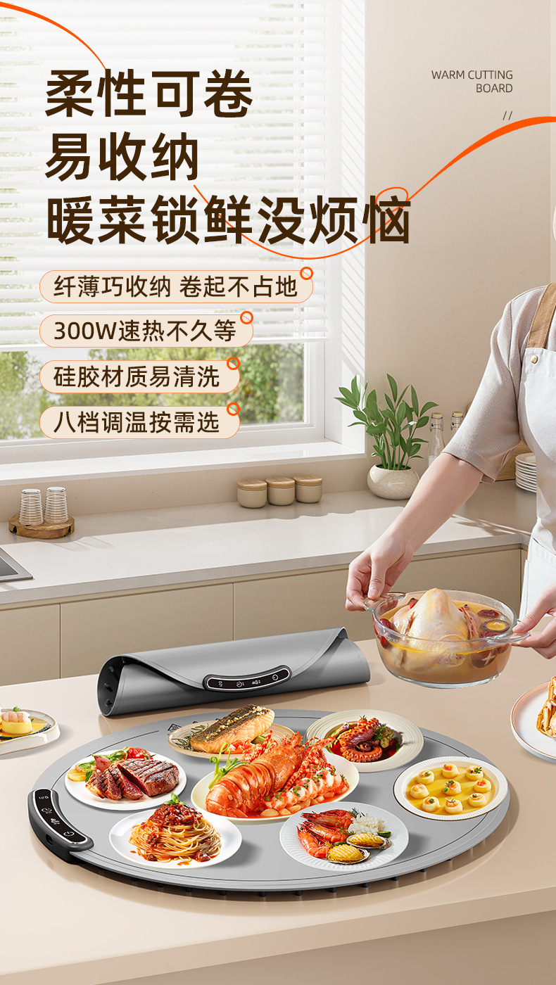 跨境多功能硅胶暖菜板折叠式热菜板保温板家用饭菜加热神器详情1