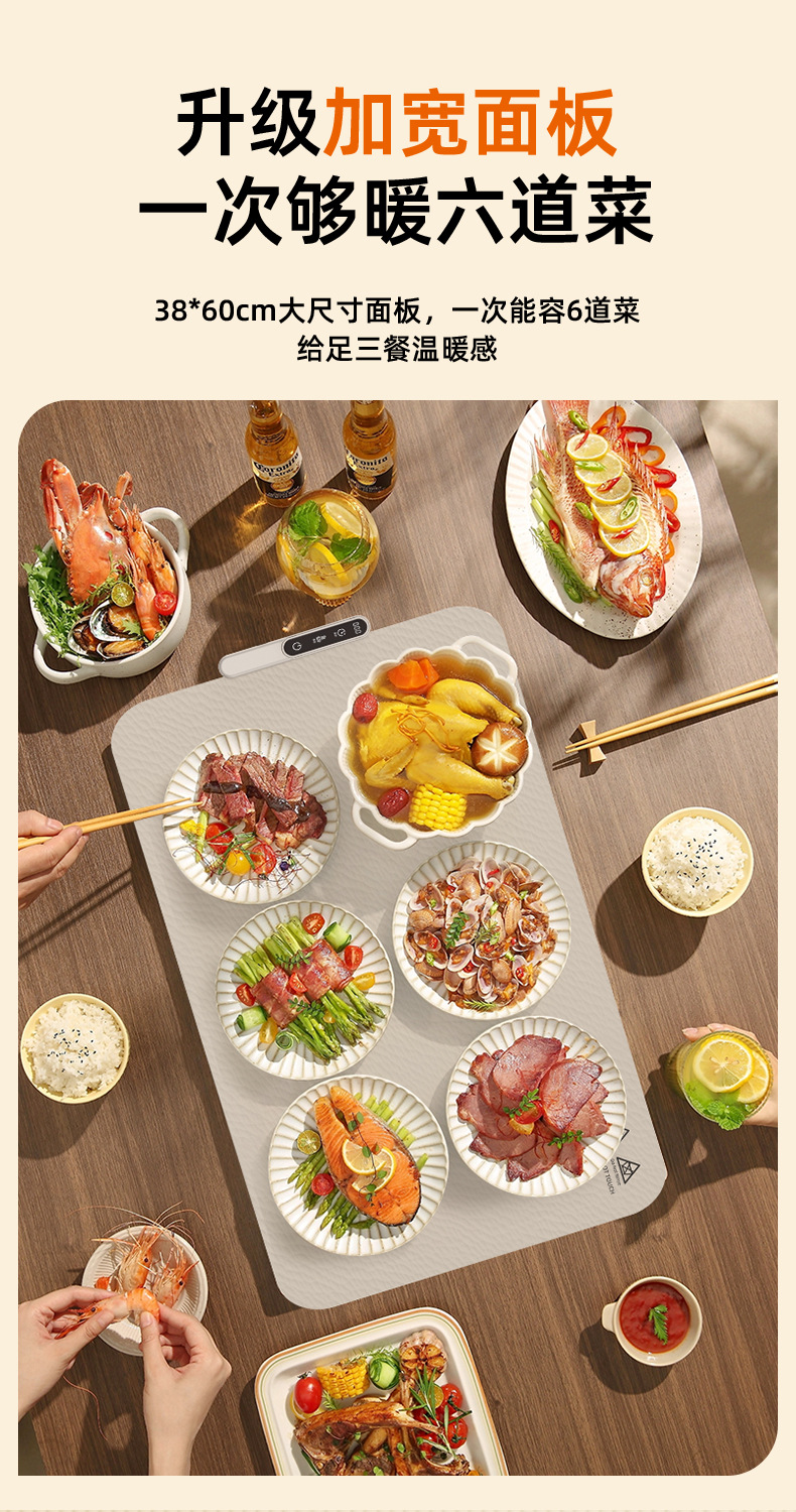 跨境柔性硅胶暖菜板家用餐桌垫多功能饭菜保温板智能恒温加热板详情10
