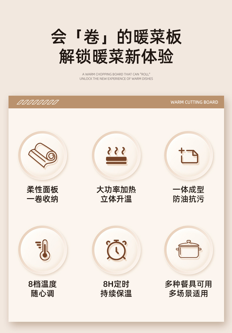 跨境家用暖菜板可折叠硅胶加热垫智能恒温饭菜保温板多功能热菜板详情2