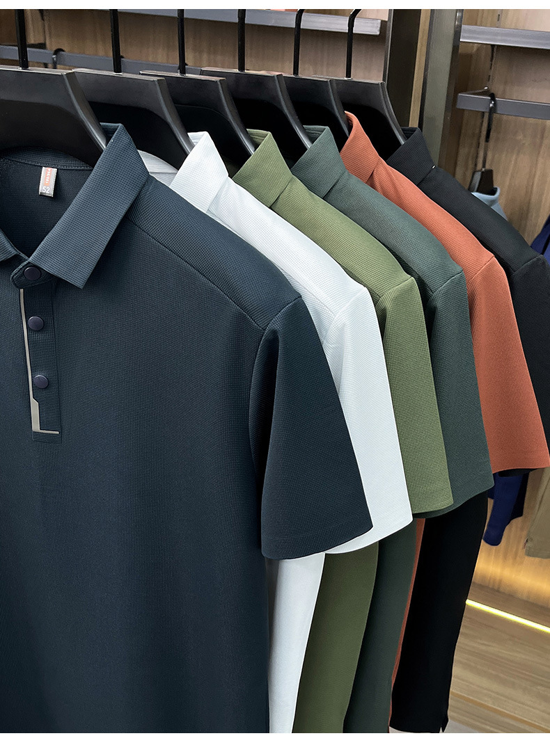 Hombre de verano manga corta solapa completo sin marcas POLO casual hombre top de alta calidad cuatro botones t-shirts hombre pic 11