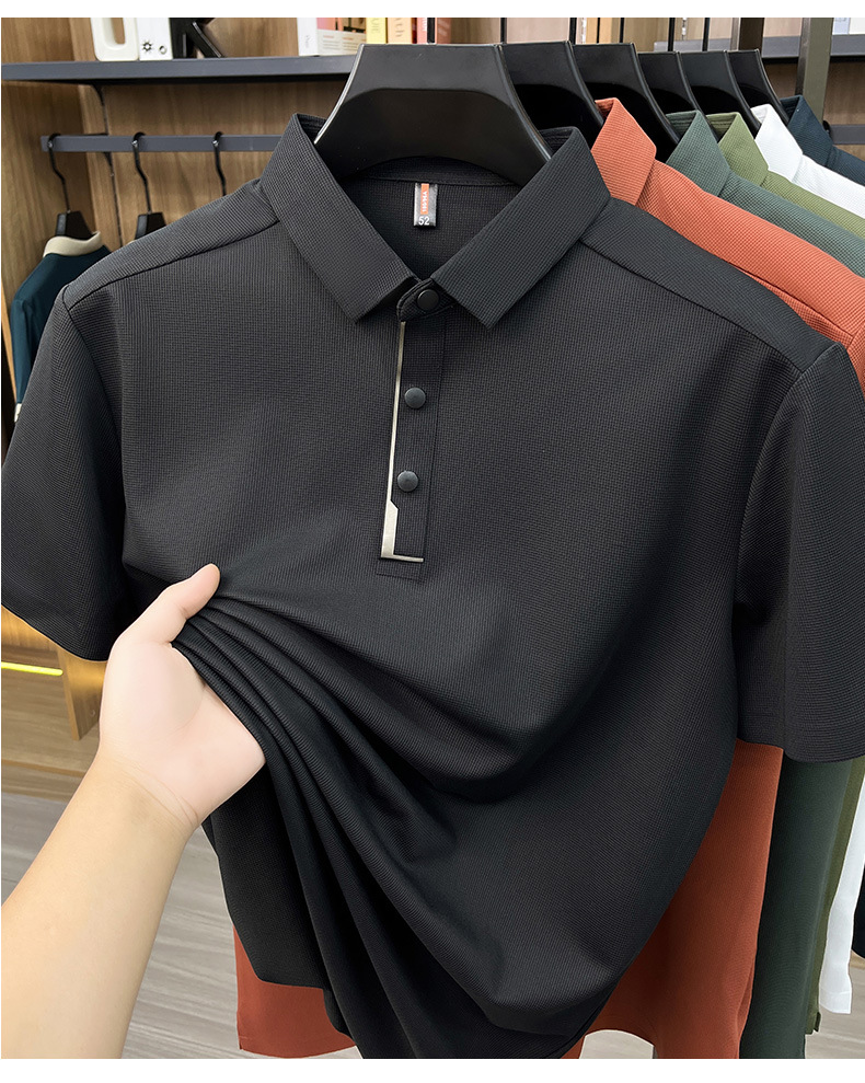 Hombre de verano manga corta solapa completo sin marcas POLO casual hombre top de alta calidad cuatro botones t-shirts hombre pic 30