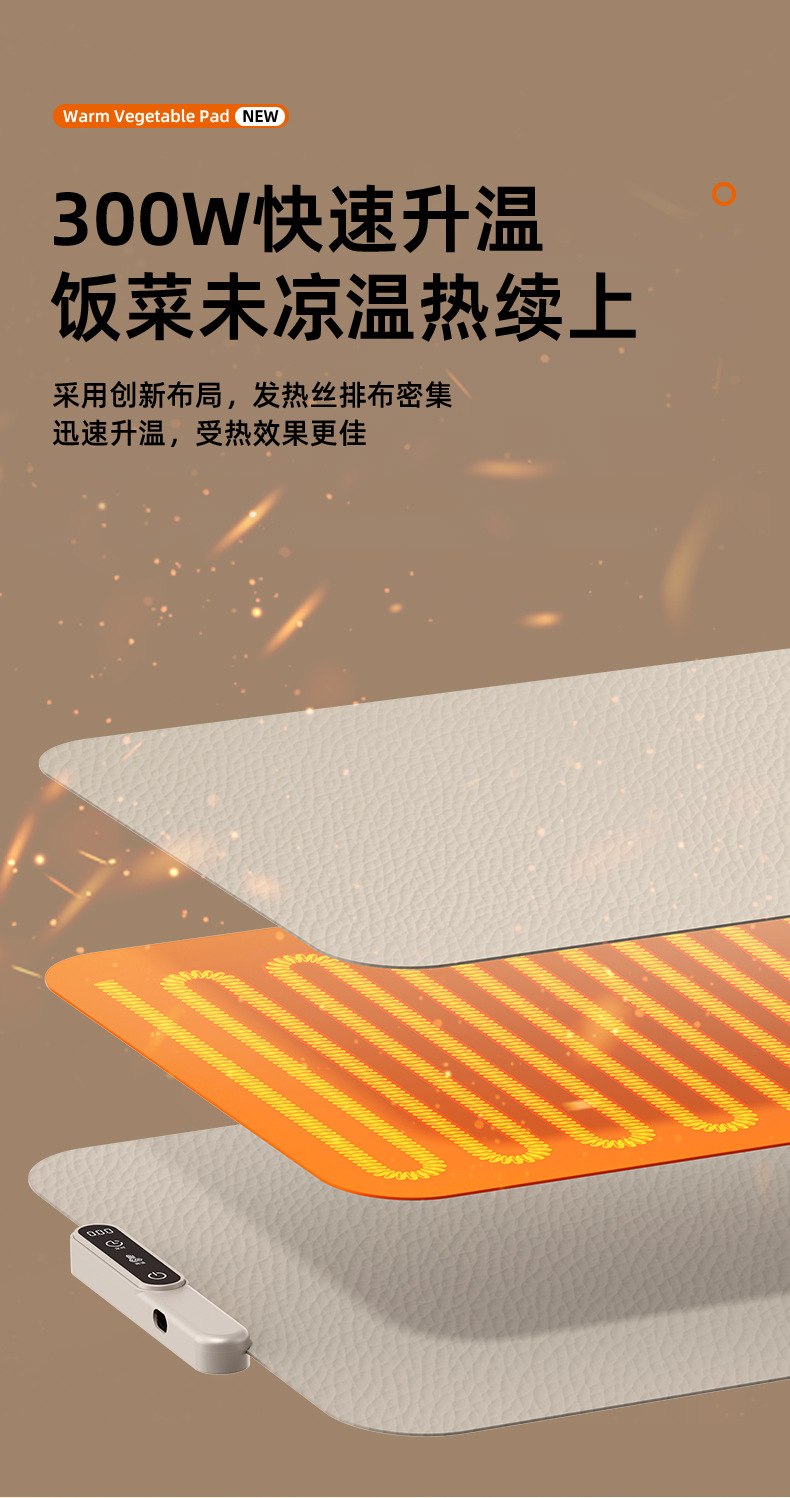 跨境柔性硅胶暖菜板家用餐桌垫多功能饭菜保温板智能恒温加热板详情8