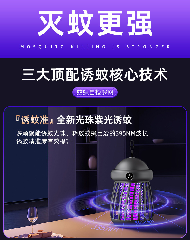 新款家用灭蚊灯自动紫光诱蚊小夜灯卧室USB驱蚊灯户外便携电蚊灯详情2
