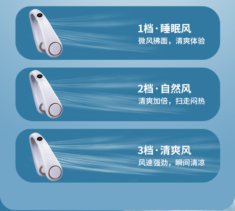 夏季户外跑步双涡轮挂脖风扇便携式制冷风扇USB充电无叶运动风扇详情9