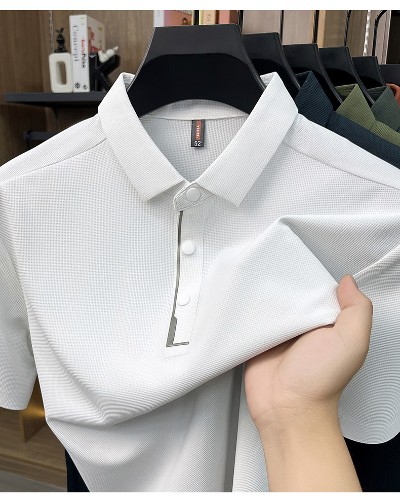 Hombre de verano manga corta solapa completo sin marcas POLO casual hombre top de alta calidad cuatro botones t-shirts hombre pic 17