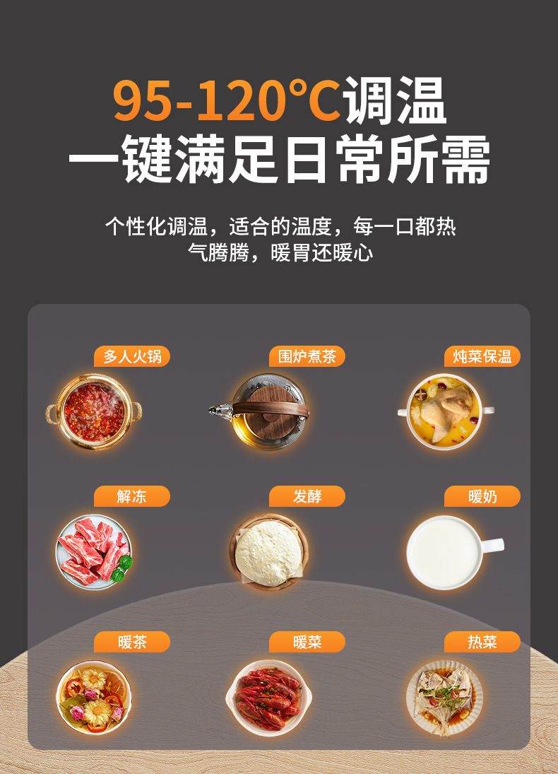 秋冬家用圆形暖菜板多功能恒温可旋转加热饭菜保温板餐桌热菜板详情10