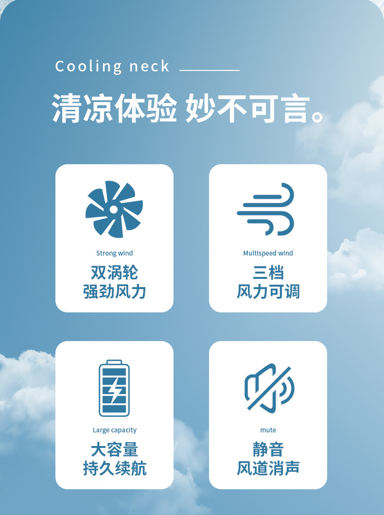 夏季户外跑步双涡轮挂脖风扇便携式制冷风扇USB充电无叶运动风扇详情2