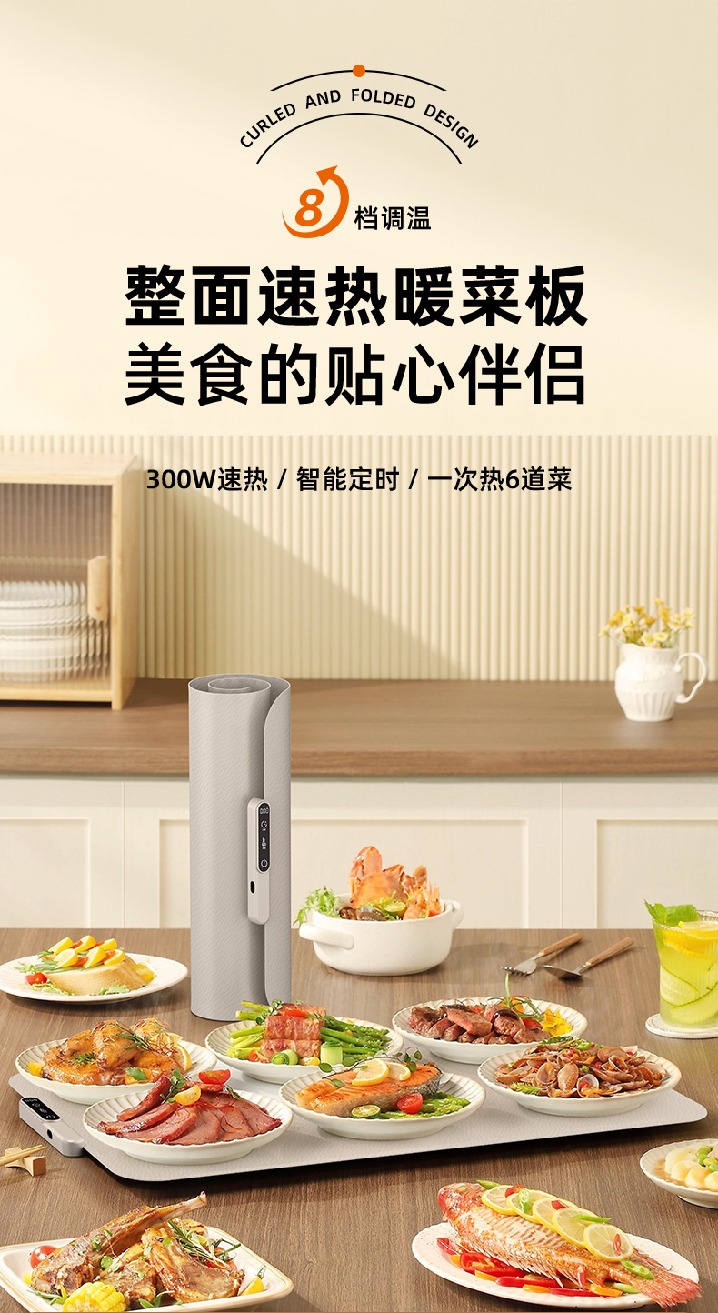 跨境柔性硅胶暖菜板家用餐桌垫多功能饭菜保温板智能恒温加热板详情1